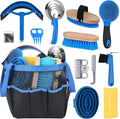 13 Piece Horse Grooming Kit, Horse Brushes for Grooming Supplies with Portable Bag, Horse Brush Set & Curry Comb for Effective Bathing and Massaging, Gift for Horses Riders Beginners (Blue)