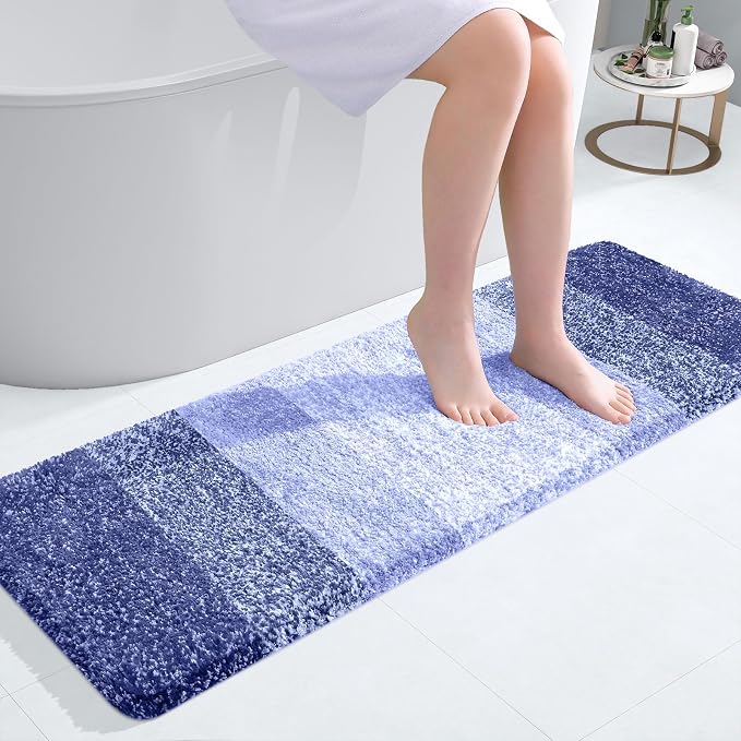 OLANLY Bathroom Runner Rugs Mat 47x17, Extra Soft Absorbent Microfiber Bath Rugs, Rubber Backing, Quick Dry, Washable Long Bath Mats for Bathroom, Tub and Shower, Home Decor Accessories, Blue-Violet