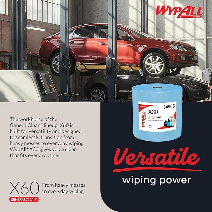 WypAll GeneralClean X60 Cloths Multi-Task Cleaning Wipes, Jumbo (34965), Strong and Absorbent Towels, Blue (1 Roll of 1,100 Sheets, 1,100 Sheet Total)