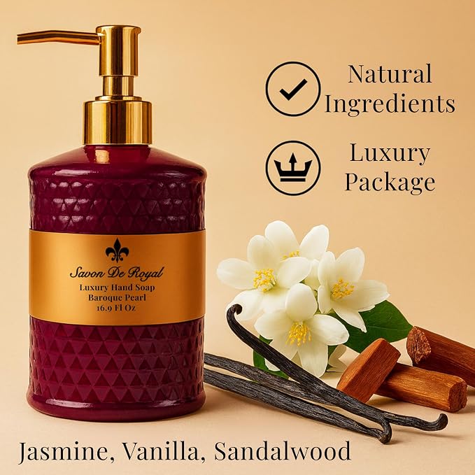 Savon De Royal Luxury Liquid Hand Soap, Jasmine-Vanilla-Sandalwood, 16.9 Fl Oz
