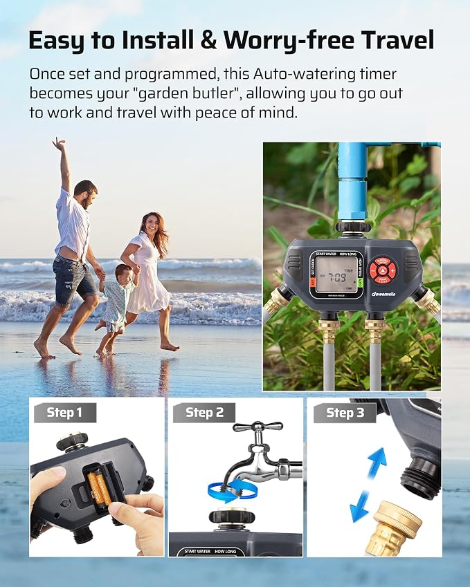 DEWENWILS Sprinkler Timer 4 Zone, Water Timer for Garden Hose with Rain Delay/Manual/AUTO Irrigation, Programmable Outdoor Faucet Hose for Yard, Lawn