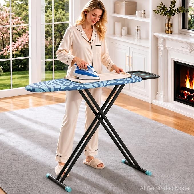 APEXCHASER Ironing Board Full Size, Iron Board and Ironing Board Set Height Adjustable, Foldable Ironing Boards Standard Size, Iron Table Stand with Anti-Skid Legs and Iron Rest, 13" x 43" Blue