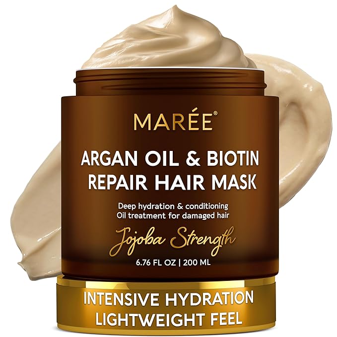 MAREE Deep Conditioning Hair Mask for Damaged Hair Treatment – Keratin Hair Care for Hydrating Growth Repair Moisturizing – Dry Curly Color Refreshing – 6.7 Fl Oz, Brown