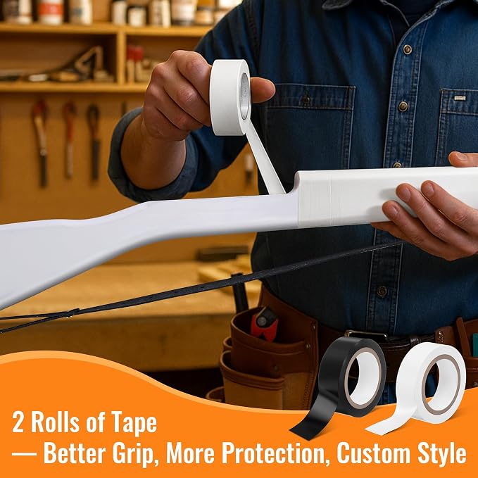 Color Guard Rifle, Wooden Drill Rifle for Winter Guard Practice | Glossy Finish, Leather Strap, Foam Padded Ends, Balanced Design, Winter Guard, Includes 2 Rolls Black Tape
