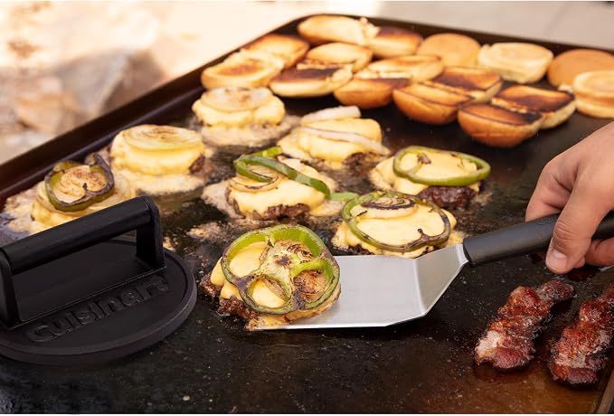 Cuisinart Smash Burger Press, Cast Iron, 6.5" Round Burger Smasher | CISB-111, hamburger press with round flat edge for crispy carmelization, the go-to grill press for indoor and outdoor cooking