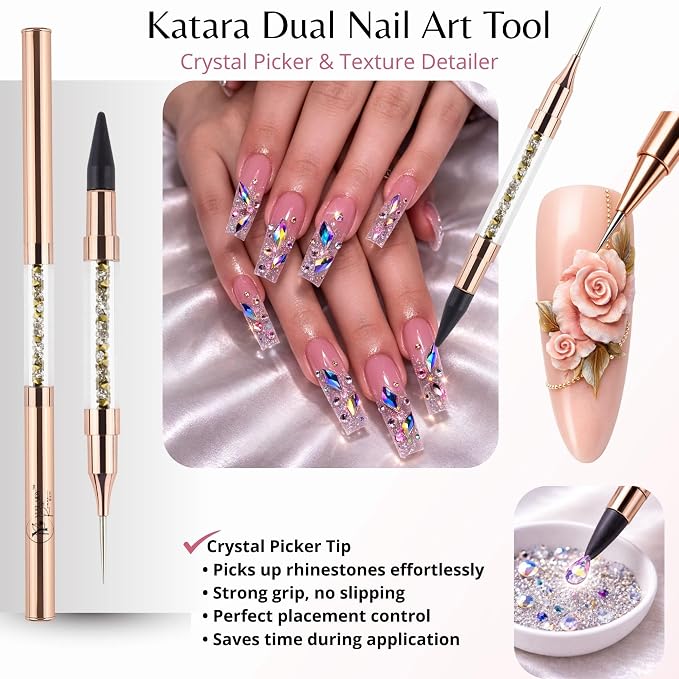 Yuslaidy Set pinceles Double Ended Nail Builder Gel Brush, French Tip Brush Hard Gel for Nails Pinceles cepillo de limpieza para esmalte de uñas de gel, Cepillo francés para uñas