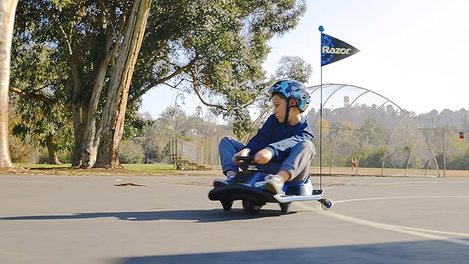 Razor Crazy Cart Shift Electric Go Kart for Kids Ages 6+ - 12V Drifting System, High/Low Speed Switch, Simplified Drifting, Riders up to 120 lbs, Black/Blue