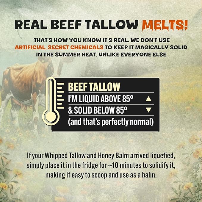 Whipped Beef Tallow and Honey Balm Moisturizer for Skin, Face, Lips, Body - Unscented