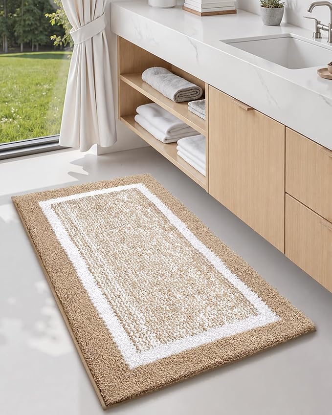 Color&Geometry Small Bath Mats for Bathroom Simple and Stylish, 16"x24" Khaki Bathroom Rugs, Non Slip, Absorbent, Soft, Washable, Microfiber Bathmat Shower Mat Outside Shower