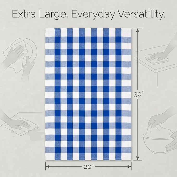 Urban Villa Kitchen Towels 100% Cotton Dish Towels for Kitchen (Set of 6) 20”x30” Dish Cloths Highly Absorbent Kitchen Linen Set with Hanging Loop Perfect for Drying Dishes Cleaning – Blue/White