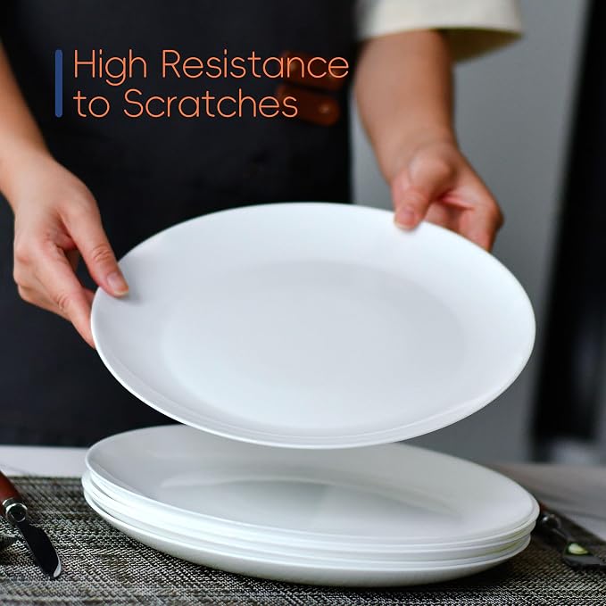 Dinnerware Sets for 6, 18 Piece White Opal Glass Dish Set | Plates and bowls with dishwasher and microwave safe features, chip and scratch resistant dishware for family meals
