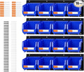 16pc Wall-Mounted Storage Organizer Set with Metal Rails Blue | Heavy duty tool organization box with metal rails. Ext 5"x4"x3" for garage screws nuts bolts.