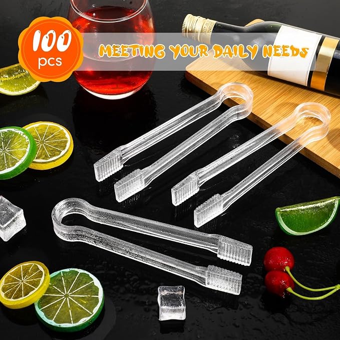 Nuogo 100 Pcs Plastic Buffet Serving Tongs 6.3 Inch One-off Clear Kitchen Tongs Mini Serving Utensils for Food Ice Salad Buffet Barbecue Cookies Tea Coffee Appetizers Party Supplies