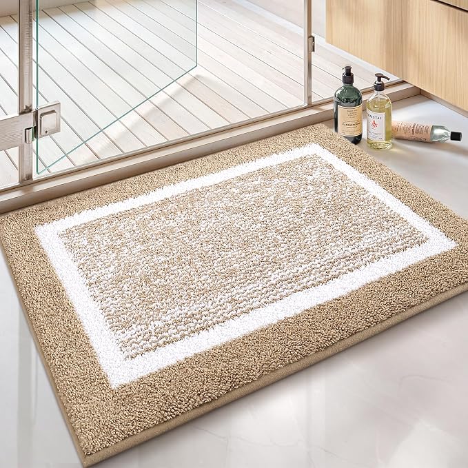 Color&Geometry Simple and Stylish Large Bath Mats for Bathroom Non Slip, 20"x32" Khaki Bathroom Rugs, Absorbent, Soft, Washable, Microfiber Shower Mat