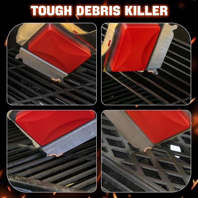 Grill Brush Bristle Free, Safe Grill Cleaner Brush for Outdoor Grill, Steam Grill Cleaning Brush with Scraper for Cast Iron/Stainless-Steel Grates (Bonus BBQ Scrub Daddy Replaceable Head)