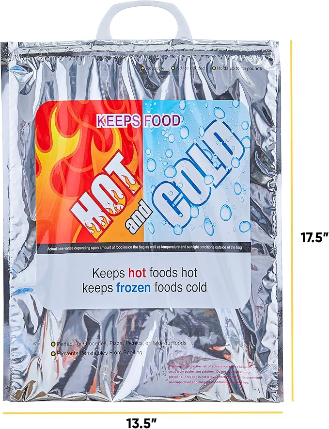 Superio Hot and Cold Insulated Bags for Food Delivery, Grocery Shopping Bags, Food Storage for Hot and Frozen Food for Travel, Disposable Cooler Bag, Reinforced Thermal Lunch Bag (6, 13.5"x17.5")