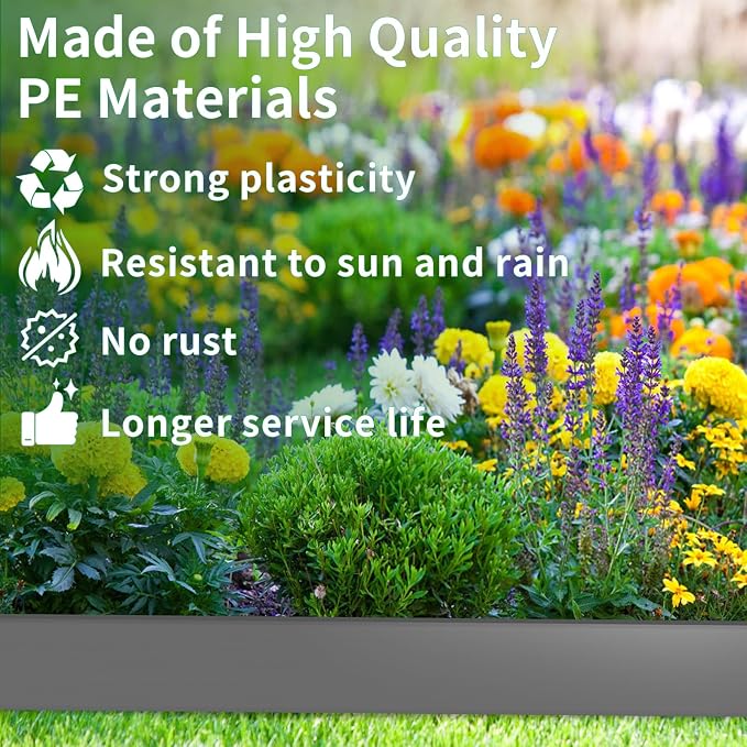 AggFencer Landscape Edging 4in Garden Edging Borders No Dig 33ft | Flexible Landscaping Edging Kit for Flower Bed Lawn Yard Grass Gray with 61 Pcs Spikes