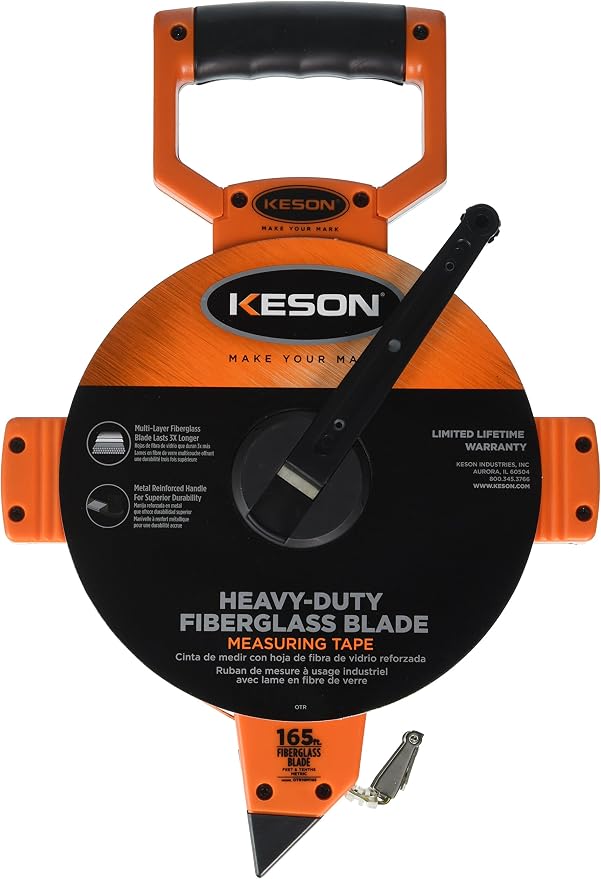Keson OTR10M165 Open Reel Fiberglass Tape Measure Reel with Double Hook (Graduations: 1/10, 1/100 & m, cm, 2mm), 50M/165-Foot