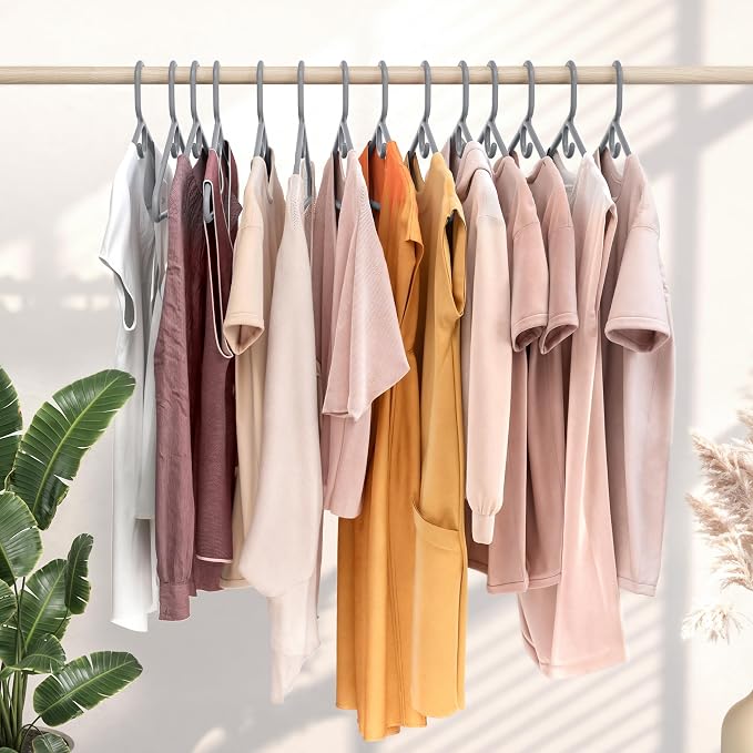 NEATERIZE Thick Heavy Duty Hangers - Grey Plastic Clothes Hangers 38 Pack - Great for Coat Hanger, Jackets Jeans & Suit Hanger for Closet - New Apartment Essentials Percheros Ganchos para Colgar Ropa