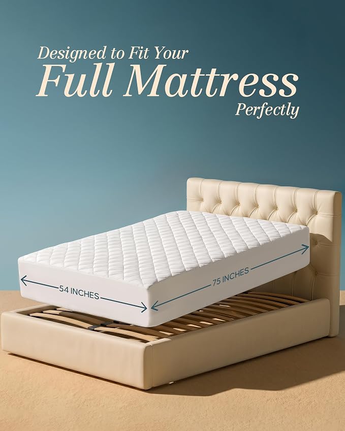Quilted Fitted Mattress Pad, Full Mattress Protector Topper with Deep Pocket Stretches up to 16 Inches, Machine Washable Mattress Cover by Utopia Bedding (White)