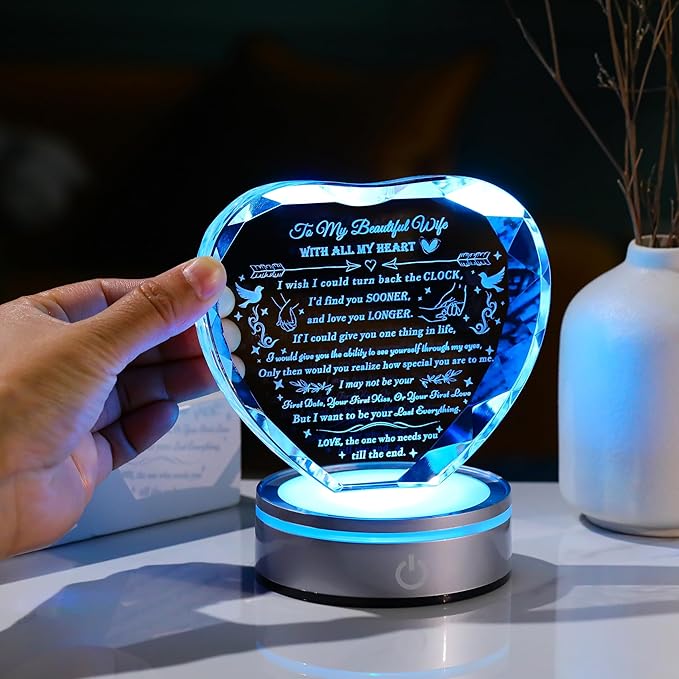 Qianwei Wife Gifts from Husband Unique - Personalized Crystal Heart Gifts for My Wife Who Has Everything - Birthday Anniversary Wedding Valentines Day Present Ideas for Her