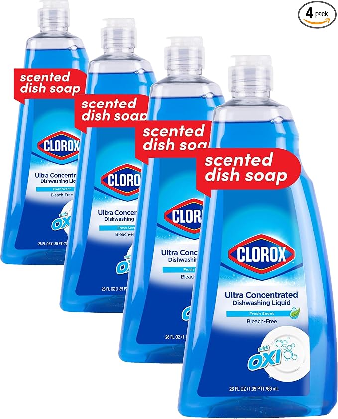 Clorox Ultra Concentrated Dishwashing Liquid Dish Soap with Oxi, Fresh Scent, 26 Fl Oz | Bleach-Free, Powers Through Grease, Perfect for Dish washing and Cleaning Dish Detergent Liquid