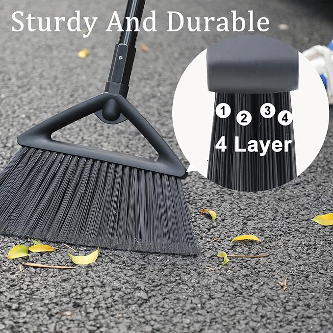 3PCS Heavy Duty Broom, Broom for Sweeeping Indoor and Outdoor, Angle Broom with Long Pole, Outdoor Broom for Courtyard/Garages/Slidewalk, Indoor Broom for Kitchen Lobby Cantee Black