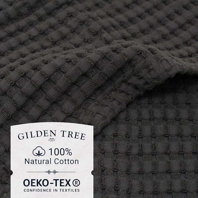 GILDEN TREE Waffle Bath Towels Wash Cloths for Showering, Exfoliating Washcloth Quick Dry Towel, Face Towels for Washing Face Cotton Washcloths Set of 4, Modern Style (Faded Black)