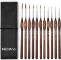Nicpro 11 PCS Kolinsky Sable Miniature Paint Brushes, Professional Fine Detail Paint Brushes with Cloth Roll, Round Point Artist Brush Set for Miniatures, Acrylic & Figures, Model, Watercolor Details