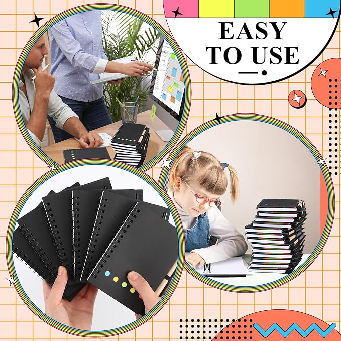 Qilery 150 Pack Lined Spiral Notebook Small Notepad and Pen Set Steno Pads Lined Notepad Black Pocket Notebook for Business Office Supplies
