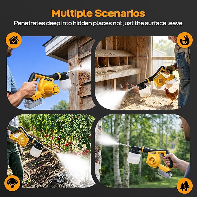 Electric Diatomaceous Earth Duster Compatible for DeWalt 20V/60V Battery, Garden Dust Applicator with 800mL Capacity｜Variable Speed, 3 in 1 Diatomaceous Earth Spray/Blower/Vacuum Cleaner (NO Battery)