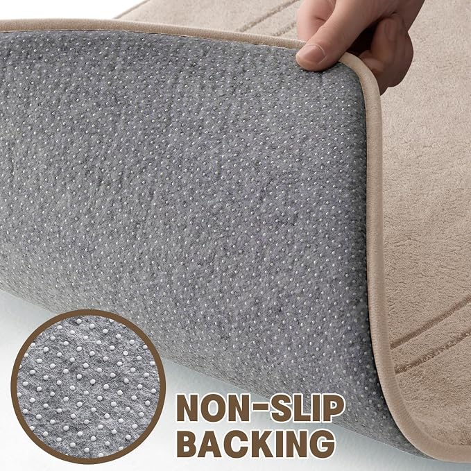 YIHOUSE Beige Memory Foam Bathroom Rug Set 5 Piece, Absorbent Bath Mat Sets, Non Slip Bath Mats for Bathroom Floor, Washable & Dry Quickly Bath Rug Set, Beige Rug Set5 Pieces