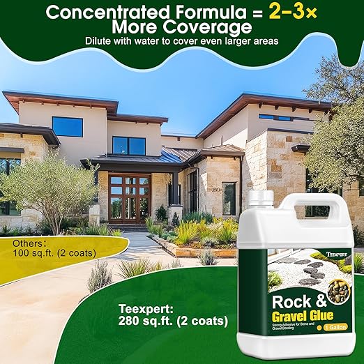 Teexpert 1 Gallon Rock Glue for Landscaping – Strong Pea Gravel Binder & Stone Adhesive for Walkways, Yards, Patios, and Decorative Driveway Edges