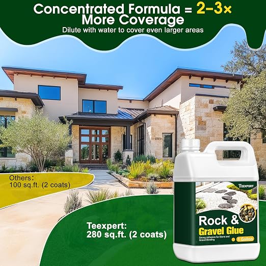 Teexpert Rock Glue for Landscaping with Sprayer – 1 Gallon, 10000 mPa·s High Viscosity Gravel Glue, Strong Bond for Pea Gravel, River Rock & Stone, Perfect for Walkways, Patios & Driveway Borders