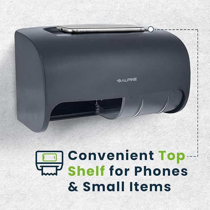 Alpine Commercial Toilet Paper Dispenser - Double Toilet Paper Holder Wall Mount for Less Frequent Paper Roll Refill