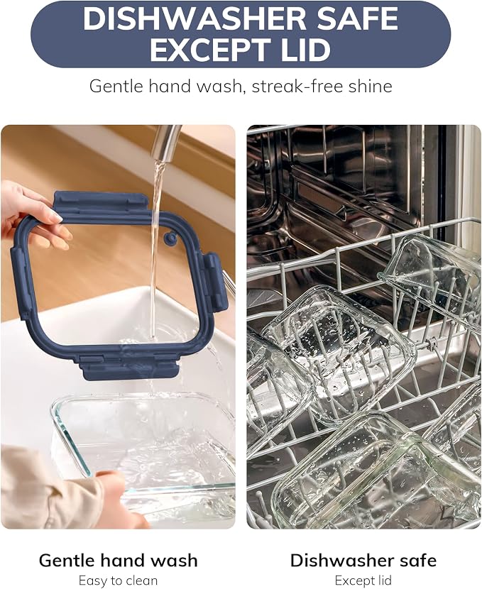 2-Pack Glass Food Storage Containers with Tempered Glass Lids (21.3oz/2.7cup) - Airtight Snap Lock, Microwave & Oven Safe (-4℉~ 950°F), Freezer to Baking Dish, BPA-Free, Gift Box (Blue)