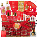35 Pcs Mothers Day Gifts Baskets for Mom, Red Rose Bath and Body Basket Gift for Women, Face Skin Care Kit, Home Spa Self Care Basket, Diffuser, Necklace, Birthday, Christmas, Anniversary, Wife
