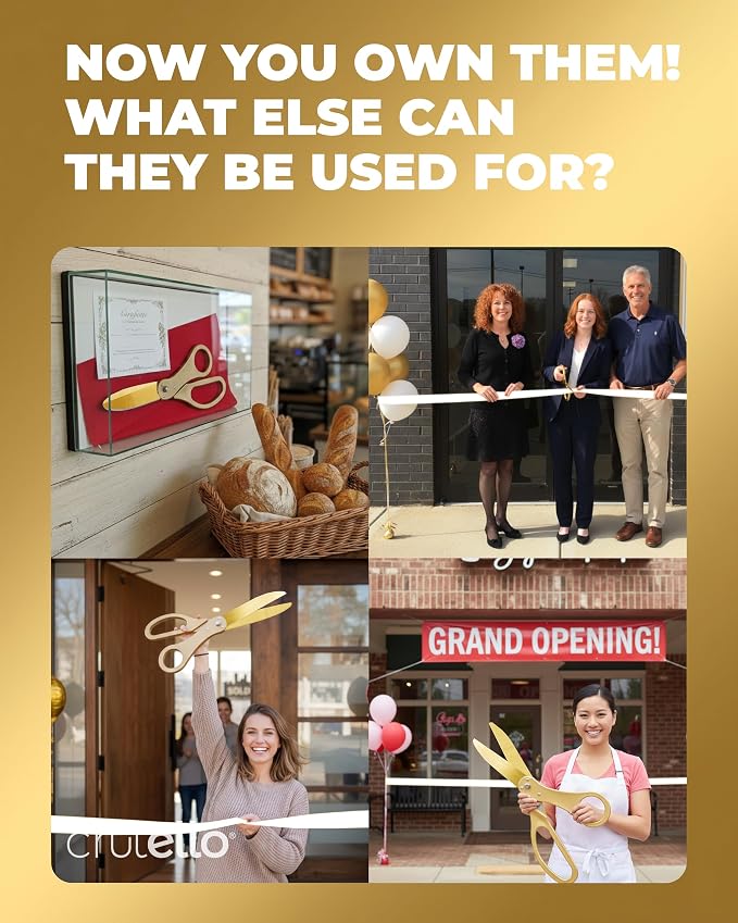 Crutello Ribbon Cutting Ceremony Kit - Grand Opening Ribbons and Scissors - 20"Giant Gold Scissors and 30 Foot Large White Ribbon 4"Wide - Ceremonial Kit