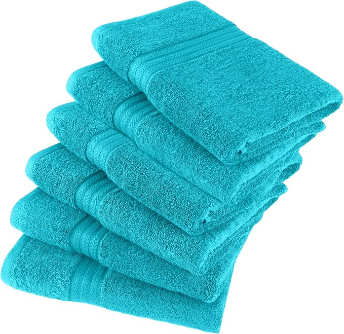 HERCULEAN Large Bath Towels 24 x 50 Pack of 6 | Quick Dry and Highly Absorbent | 100% Cotton Terry Towels for Bathroom - Perfect for Shower - Pool and Spa - Luxury Soft Towels - Aqua Blue