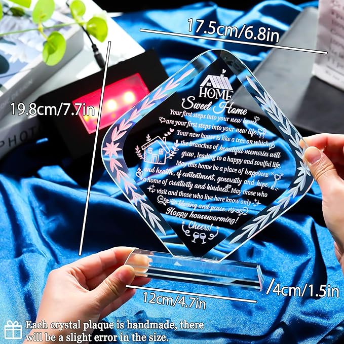 Arikyrist Crystal New Home Gifts for Women Men Housewarming Gift for Friends with LED Light Base Sweet House Warming Ideas Keepsakes for Couples Home Decoration