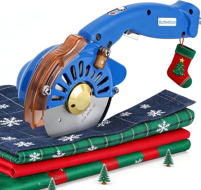 BAOSHISHAN 100mm Plug-in Electric Fabric Rotary Cutter Heavy Duty | Speed Adjustable Round Blade Fabric Cutting Machine for ≤1.06 inch Thickness Multilayer Fabric Leather Cloth Carpet (Blue)