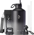 Coolflask 128 oz Gallon Water Bottle Insulated with Straw&3 Lids, Water Jug Large Stainless Steel Metal Vacuum Wide Mouth for Sports, Gym or Office, Non-BPA Keep Cold 48H Hot 24H, Piano Night