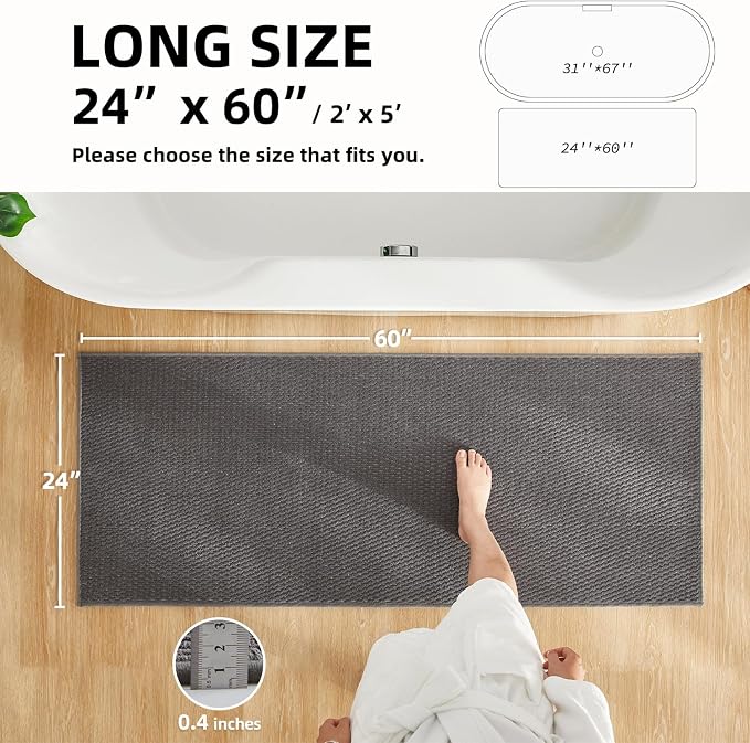 TYUU Bathroom Runner Rug, Long Bath Mat Washable Thin Quick Dry Low Pile Bathroom Runner Rugs 24 x 60 Non Slip, Dark Grey 24"x60"