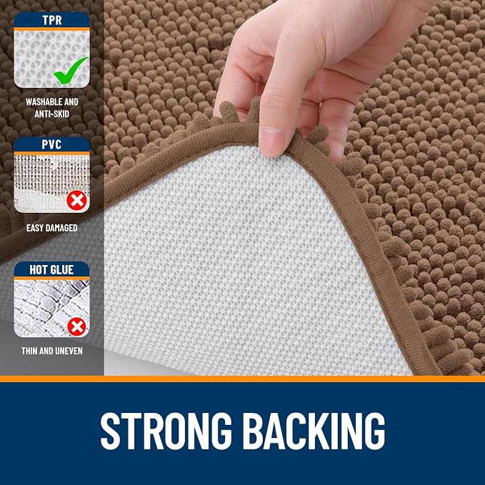 OLANLY Large Bathroom Rugs 40x24, Extra Soft Absorbent Chenille Bath Rugs, Rubber Backing Quick Dry, Machine Washable Bath Mats for Bathroom Floor, Tub and Shower, Home Decor Accessories, Mocha