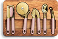 COOK WITH COLOR 6-Piece Kitchen Tool Set with Acacia Wood Cutting Board, Can Opener, Pizza Cutter, Garlic Press, Scoop & Peeler, Pink