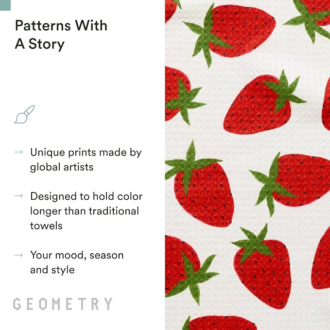 GEOMETRY Tea Towels – Spring & Summer Collection – Quick-Dry, Ultra-Absorbent, Reusable Microfiber Kitchen Towels for Drying & Cleaning - Berry Sweet - 1 Pack