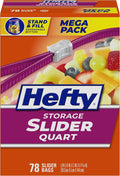 Hefty Slider Storage Bags, Quart Size, 78 Count | Bulk Pack, Quart Storage Bags for Food, Snacks, Toiletries, and More, Writable Label, Stand and Fill, Secure Slider Closure
