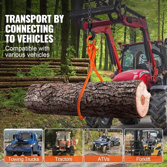 VEVOR Log Skidding Tongs, 32 inch 2 Claw Log Lifting Tongs, Heavy Duty Steel Lumber Skidding Tongs, 1543 lbs/700 kg Loading Capacity, Log Lifting, Handling, Dragging & Carrying Tool