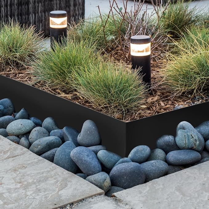 Worth Garden 6-Pack 8“ H. Galvanized Steel Landscape Edging w/Black Powder Coating - 40" L x 8" H Strips - Hammer-in 16-Gauge Metal Edging Border w/ 7 Clips & Gloves - Edge for Lawn Yard (20Ft Total)