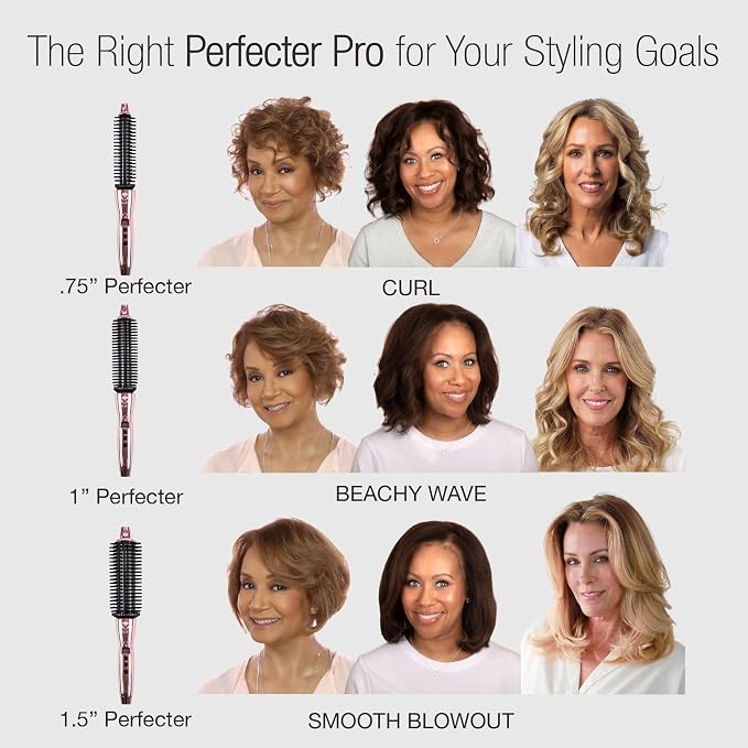 CALISTA Perfecter Pro Heated Round Brush, Lift, Volumize, and Style with No Heat Damage for Healthier Looking Hair, 1.5" For Voluminous Blowouts & Long Hair, Dual Voltage & Adjustable Temp, Rose Gold